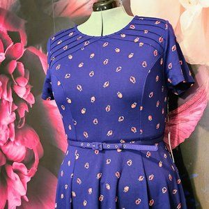 NWT - Unique Vintage Navy Ladybug Short Sleeve Stephanie Fit & Flare Dress